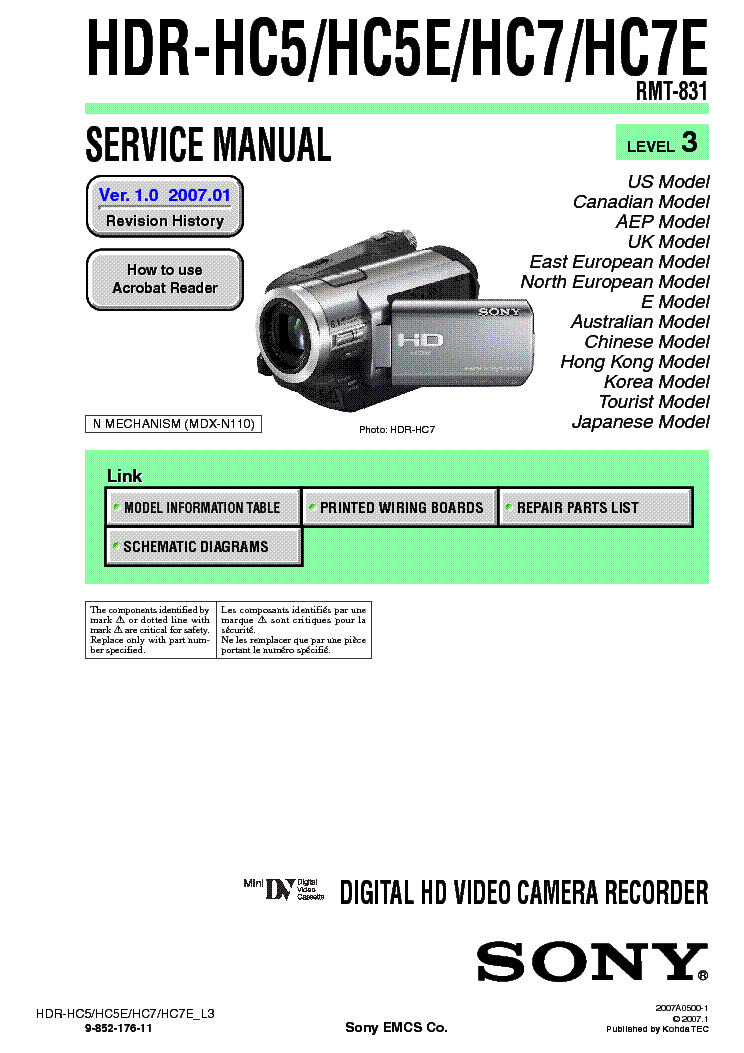 SONY HDR-HC5 HC7 LEVEL3 VER1.0 service manual