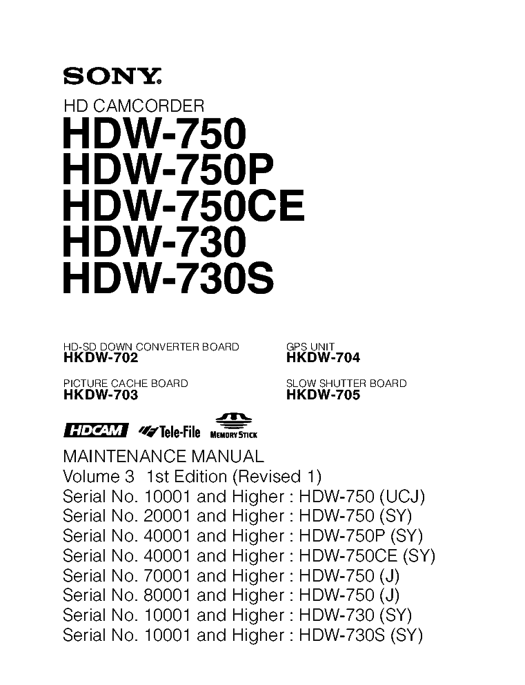 SONY HDW-750 HDW-750P HDW-750CE HDW-730 HDW-730S VOL.3 1ST-EDITION REV.1 MM service manual