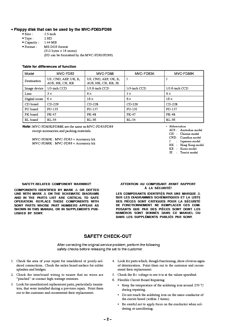 SONY MVC-FD83 MVC-FD88 Service Manual download, schematics, eeprom ...