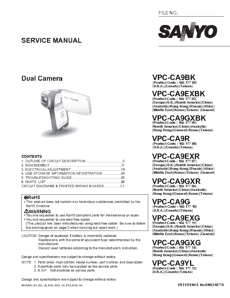 SANYO VPC-CA9EX SM Service Manual Download, Schematics, Eeprom, Repair ...