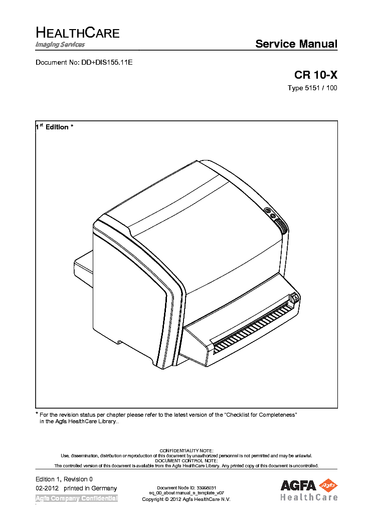 AGFA CR10-X DIGITIZER service manual (1st page)