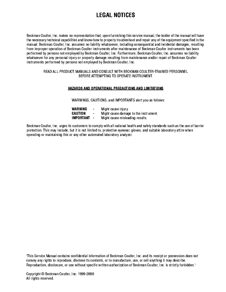 BECKMAN-COULTER ACT-5DIFF HEMATOLOGY ANALYZER service manual (2nd page)