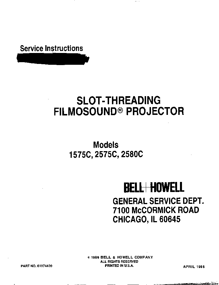 BELL HOWELL 1575C 2575C 2580C service manual (1st page)