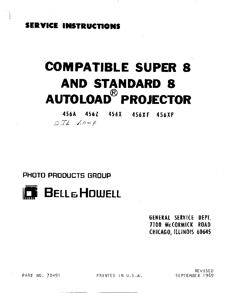 BELL HOWELL 456A 456Z 456X 456XF 456XP service manual (1st page)