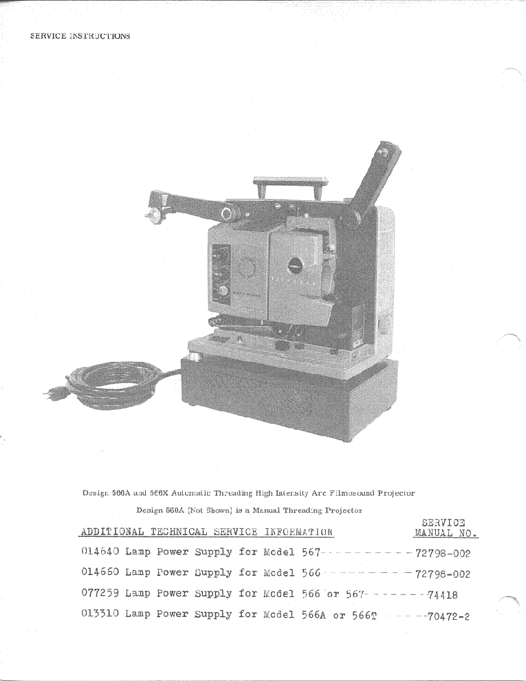 BELL HOWELL DESIGN 560A 566A 566X service manual (2nd page)