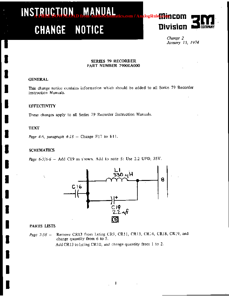 MINCOM DIVISION 3M SERIES 79 MULTITRACK TAPE RECORDER INSTRUCTION MANUAL service manual (1st page)