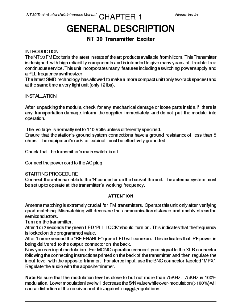 Nicom Nt30 Transmitter Exciter Service Manual Download Schematics Eeprom Repair Info For Electronics Experts