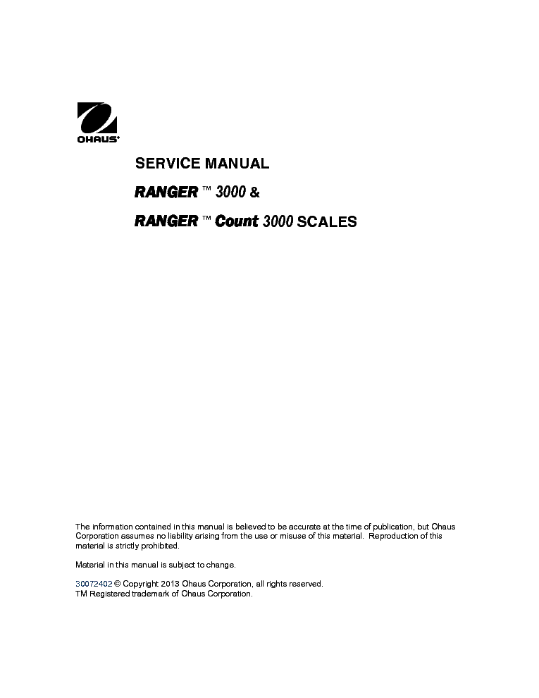 OHAUS RANGER 3000 COUNT SCALES SM Service Manual download, schematics