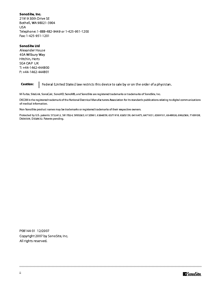 SONOSITE M-TURBO service manual (2nd page)