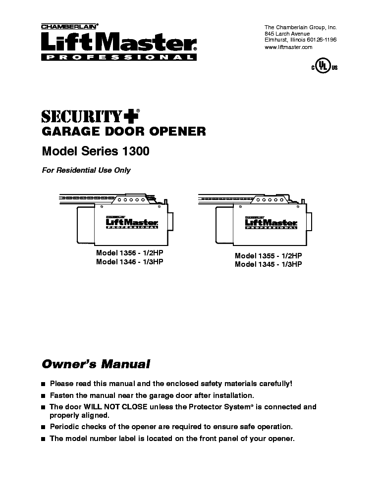 LIFTMASTER 1300 GARAZSNYITO Service Manual download, schematics