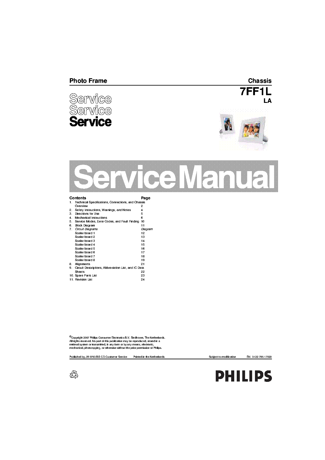 Philips 7ff1lla Photo Frame Sm Service Manual Schematics Philips 7ff1lla Photo Frame Sm Service Manual 1st Page