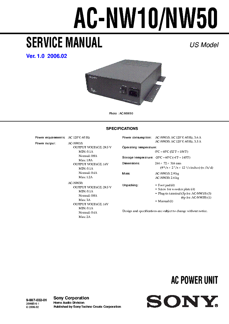 SONY AC-NW10 AC-NW50 VER.1.0 SM service manual