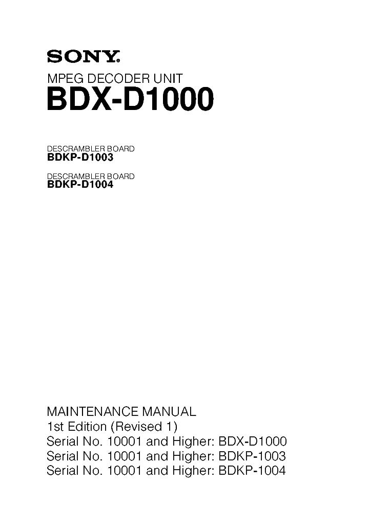 SONY BDX-D1000 1ST-EDITION REV.1 MM service manual