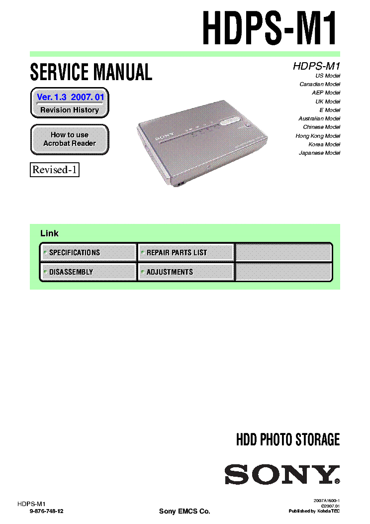 SONY HDPS-M1 VER.1.3 HDD PHOTO STORAGE service manual