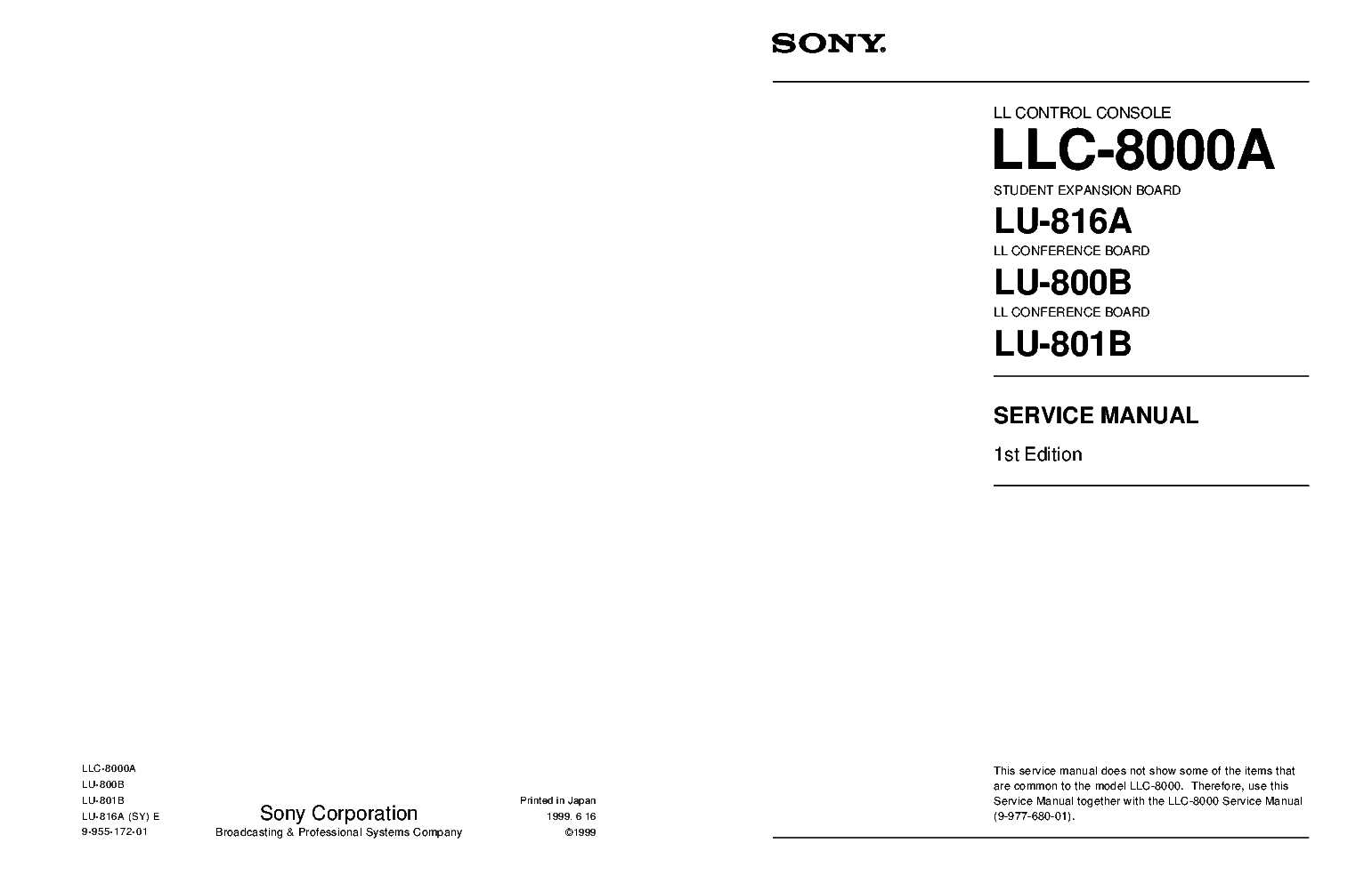 SONY LLC-8000A 1ST-EDITION SM service manual