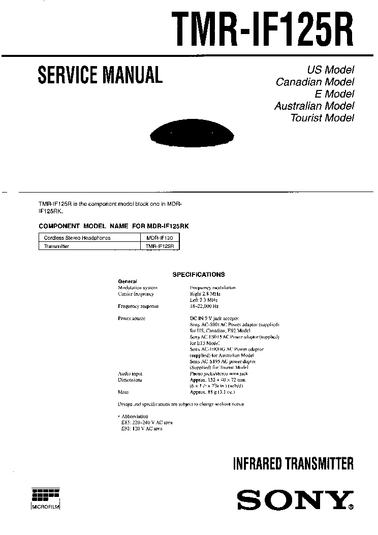 SONY TMR-IF125R SM service manual