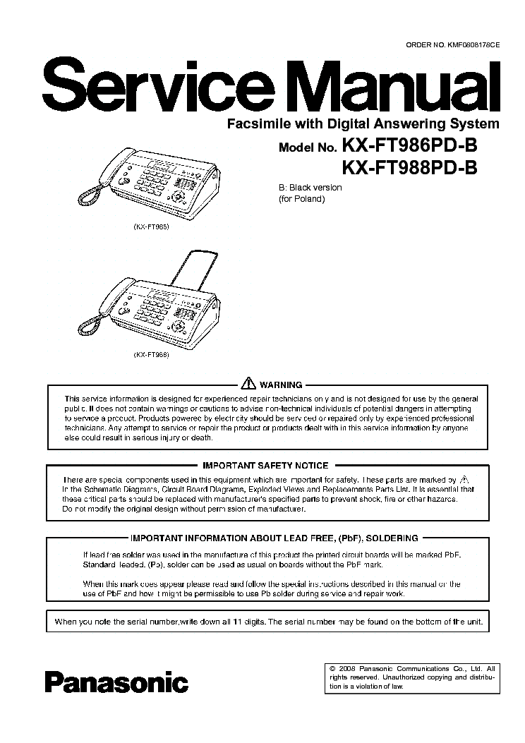 Инструкция факса panasonic kx ft988