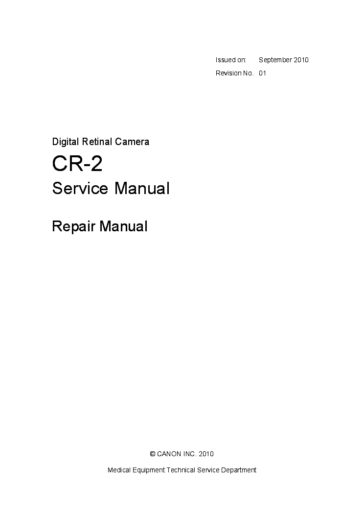 CANON CR-2 REV.01 DIGITAL RETINAL CAMERA service manual