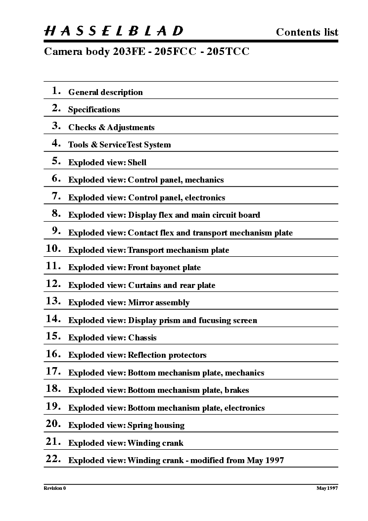 HASSELBLAD 203FE 205FCC 205TCC Service Manual Download, Schematics ...