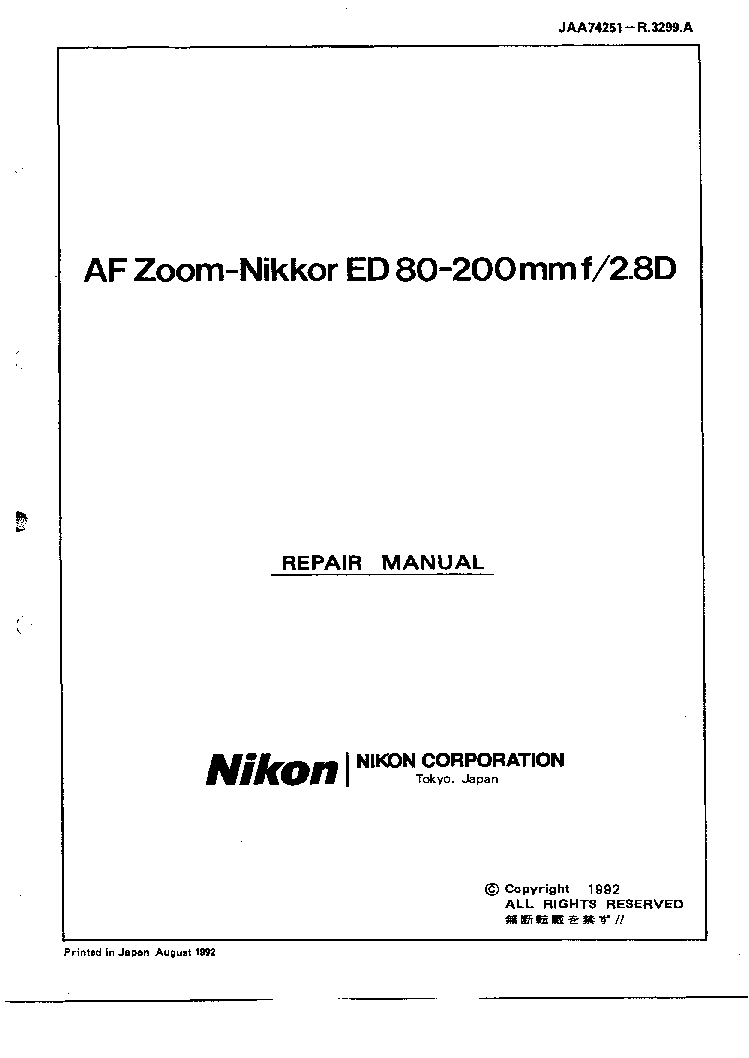 NIKON AF ZOOM NIKKOR ED 80-200MM F2.8D REPAIR Service Manual download