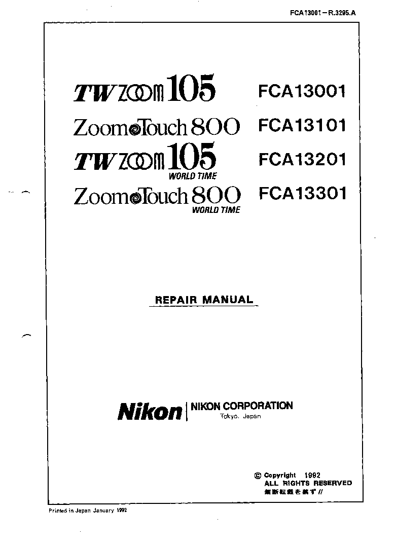 NIKON TW ZOOM 105 105 WT ZOOMTOUCH 800 800 WT REPAIR service manual (1st page)
