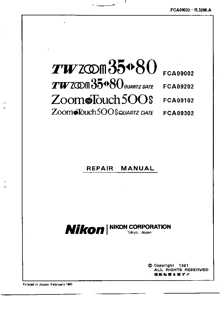 NIKON TW ZOOM 35-80 35-80 QD ZOOMTOUCH 500S 500S QD REPAIR service manual (1st page)