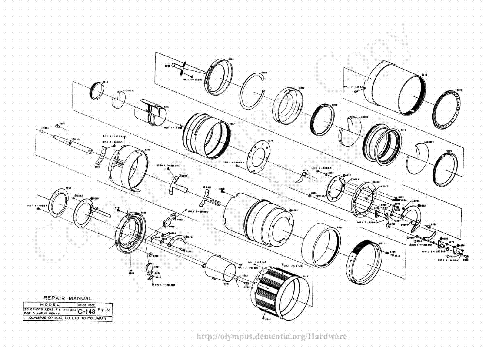 OLYMPUS 150MM F4 EXPLODED PARTS DIAGRAM service manual