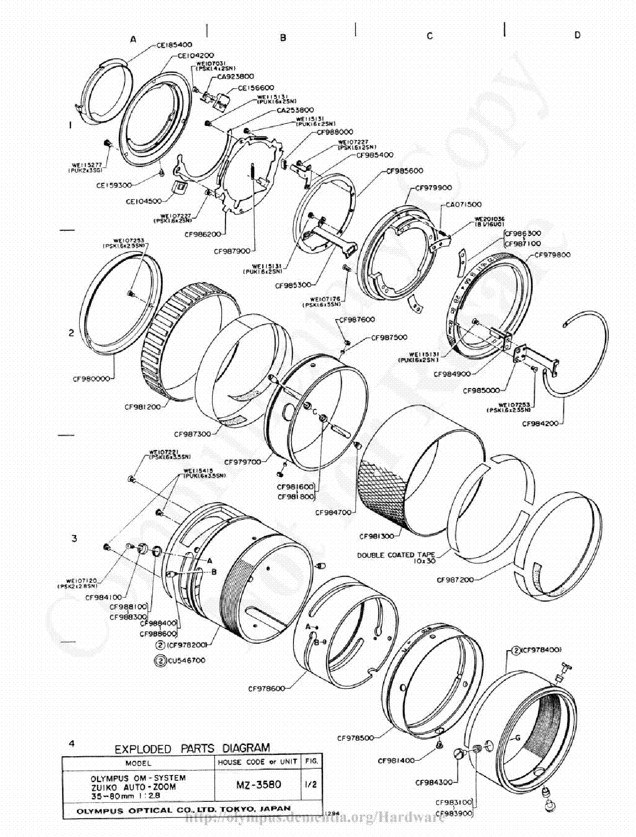OLYMPUS 35-80MM F2.8 EXPLODED PARTS DIAGRAM service manual -=Preview. 