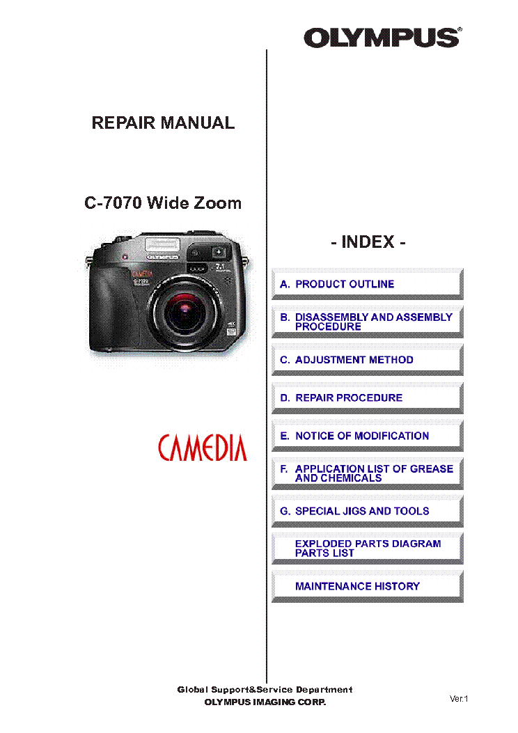 OLYMPUS C-7070 W-ZOOM service manual (1st page)