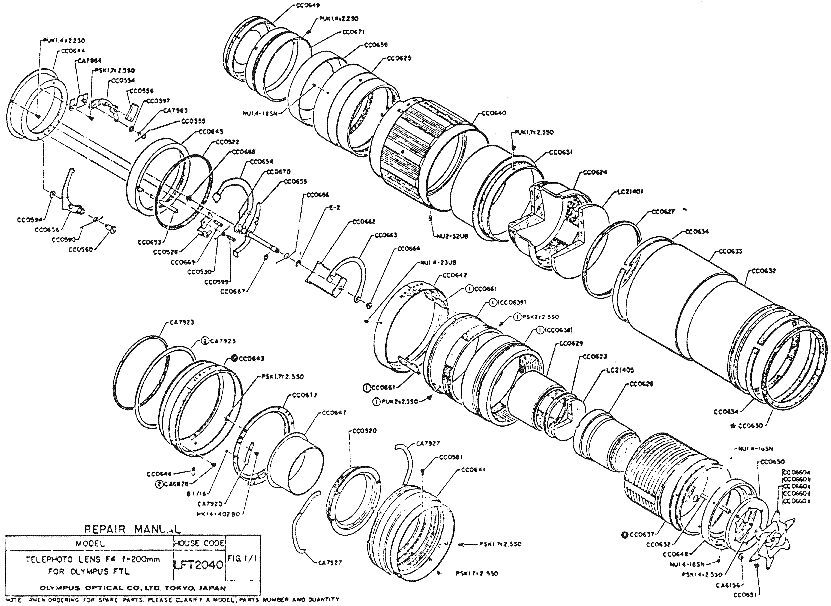 OLYMPUS FTL 200MM F4 EXPLODED PARTS DIAGRAM service manual
