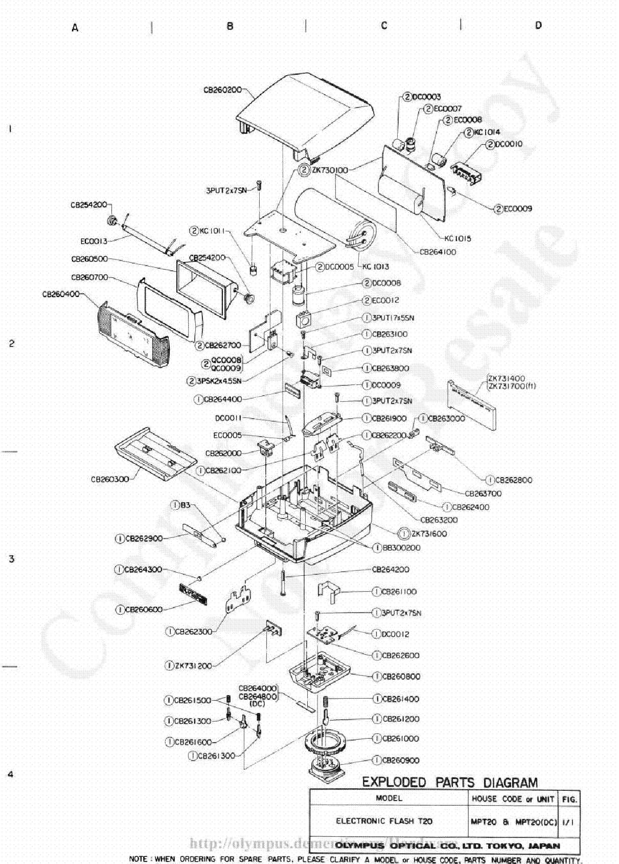 OLYMPUS T-20 EXPLODED PARTS DIAGRAM service manual (1st page)