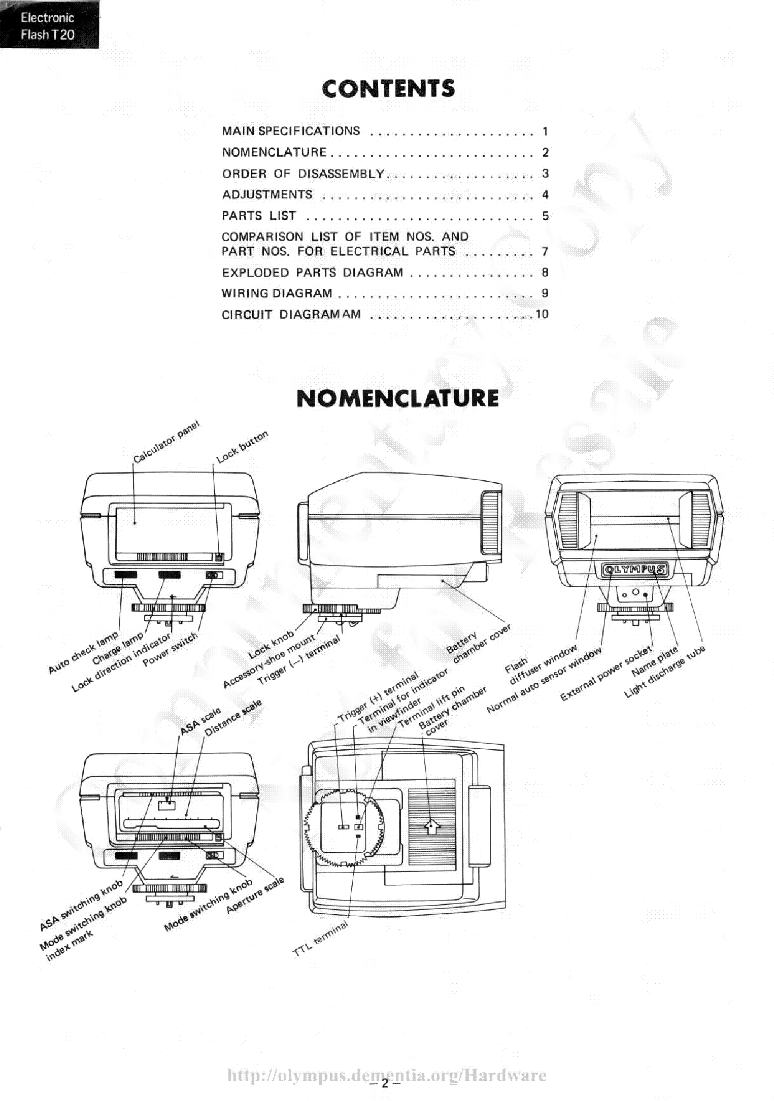 OLYMPUS T-20 SCH service manual (2nd page)
