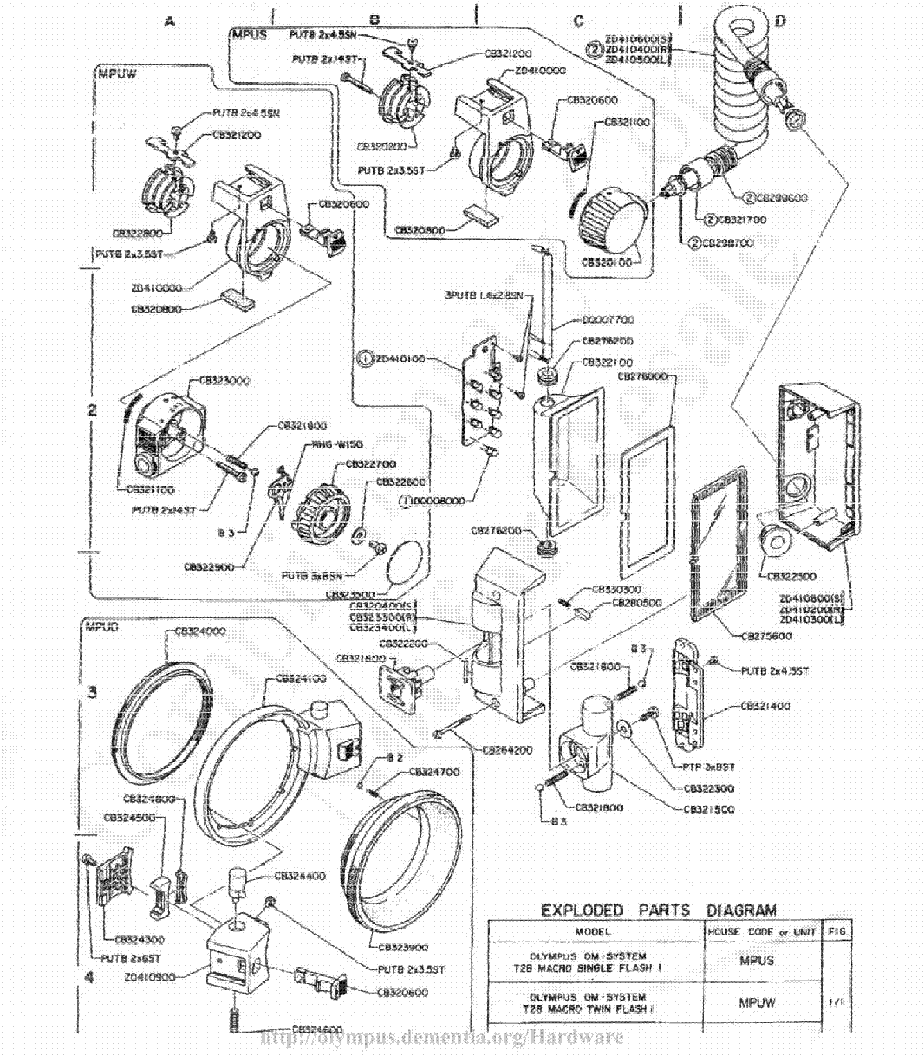 OLYMPUS T-28 EXPLODED PARTS DIAGRAM service manual (1st page)