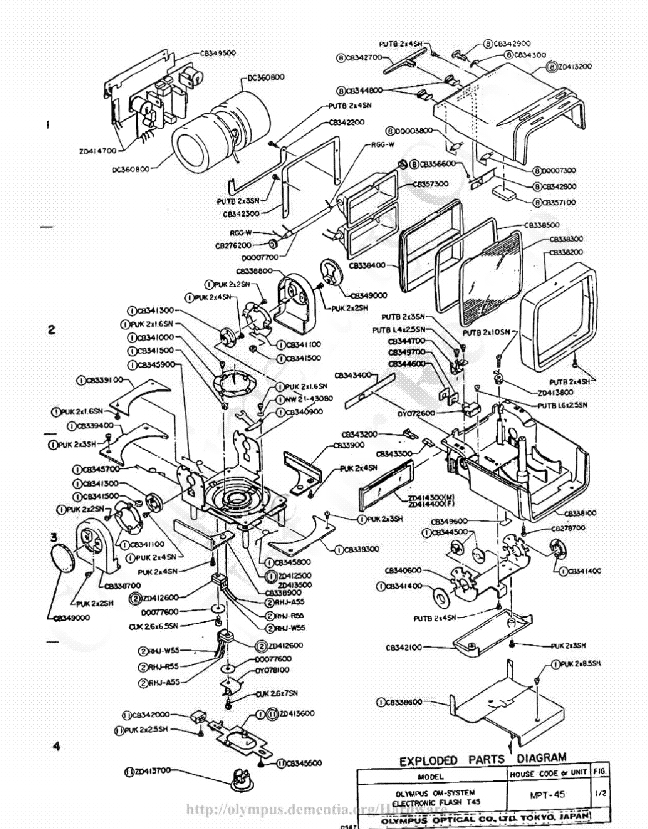 OLYMPUS T-45 EXPLODED PARTS DIAGRAM service manual (1st page)