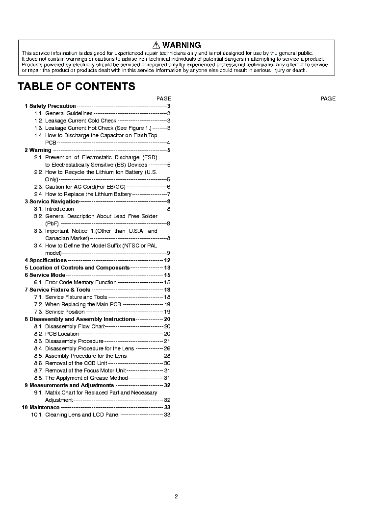 PANASONIC DCM-FX37 SM service manual (2nd page)