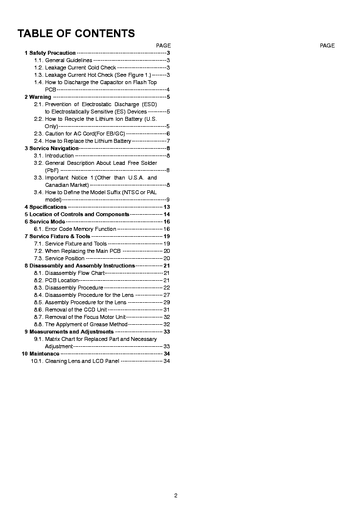 PANASONIC DMC-FS25 service manual (2nd page)