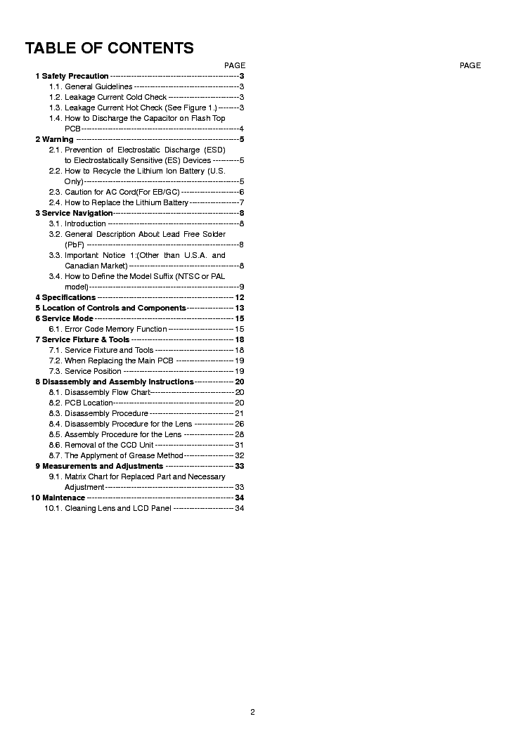 PANASONIC DMC-FX150 service manual (2nd page)