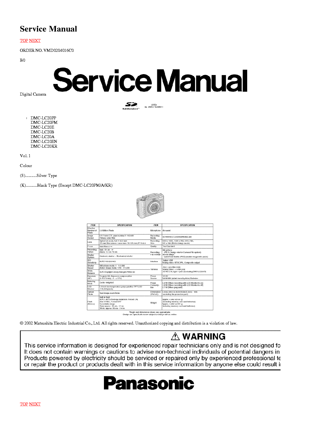 PANASONIC DMC-LC20 SCH service manual