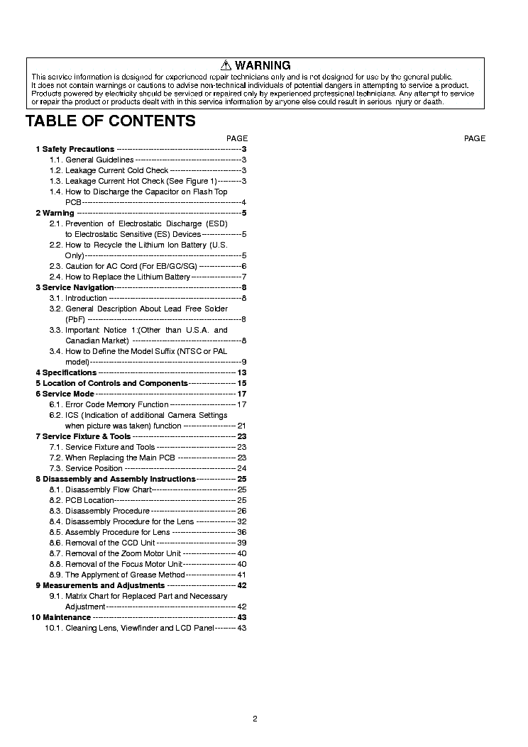 PANASONIC DMC-TZ7 ZS3 SM service manual (2nd page)