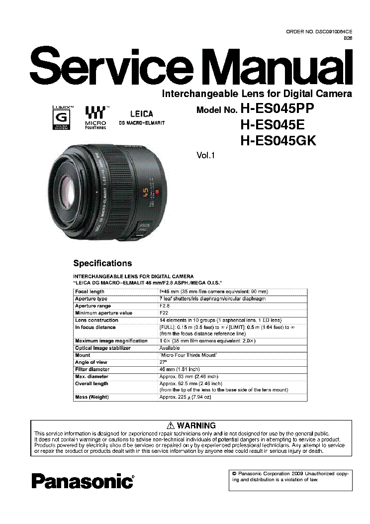 PANASONIC H-ES045E service manual (1st page)