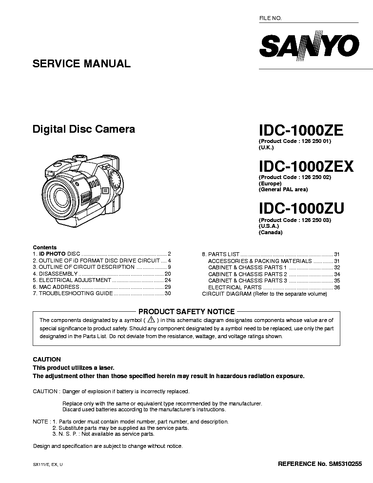 SANYO IDC-1000ZE service manual