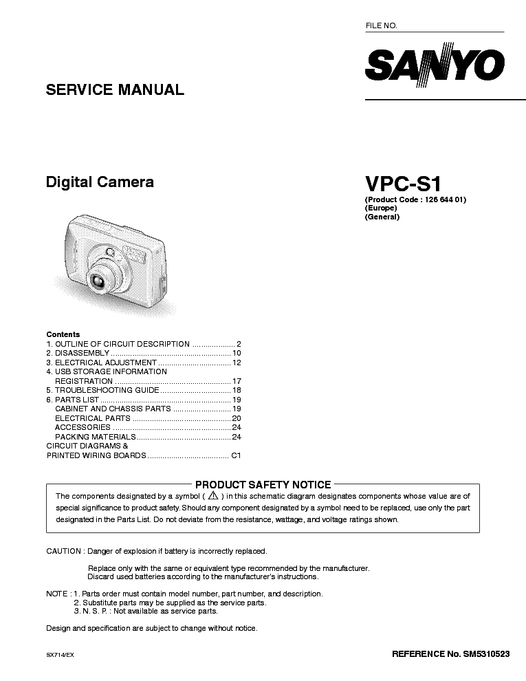 SANYO VPC-S1EX SM. service manual