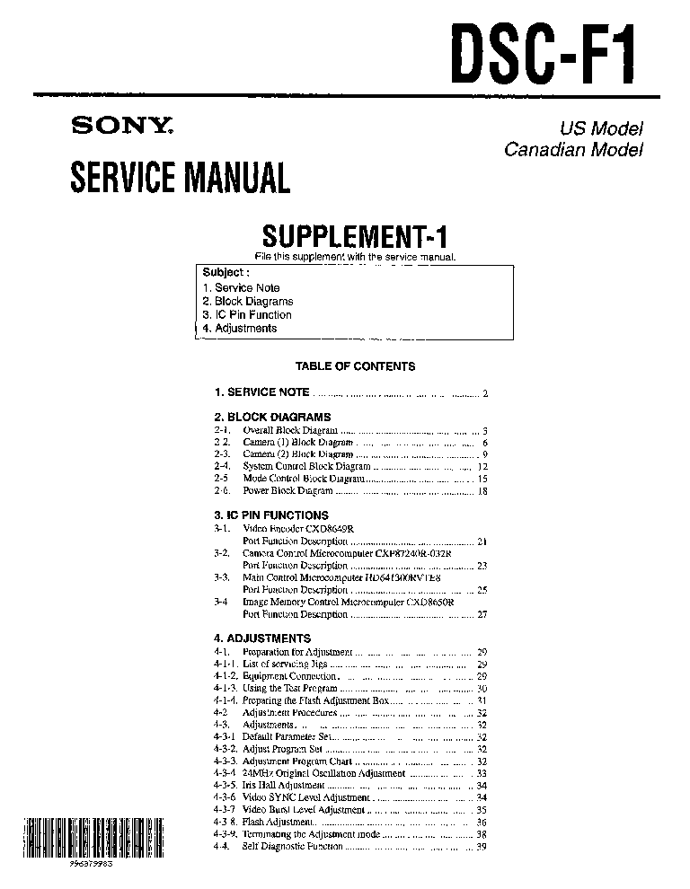 SONY DSC-F1 SUPP-1 service manual