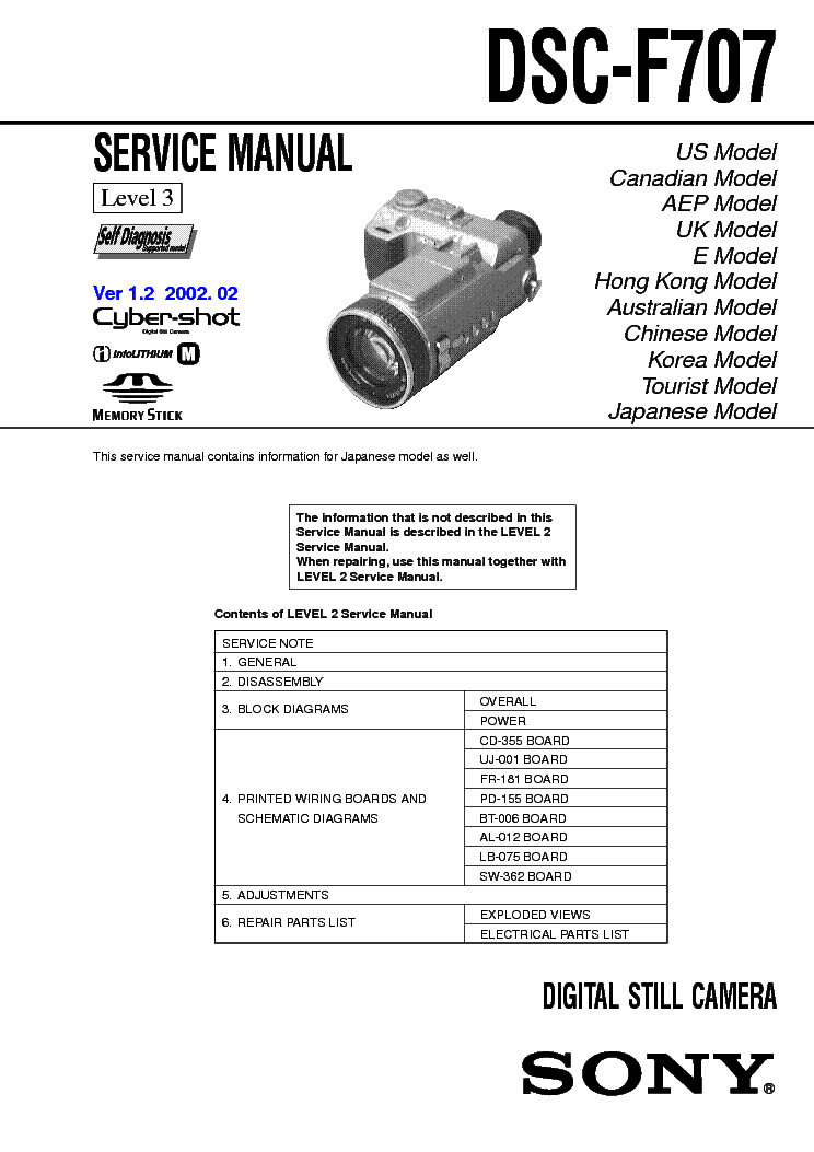 SONY DSC-F707 LEVEL-3 VER-1.2 SM service manual