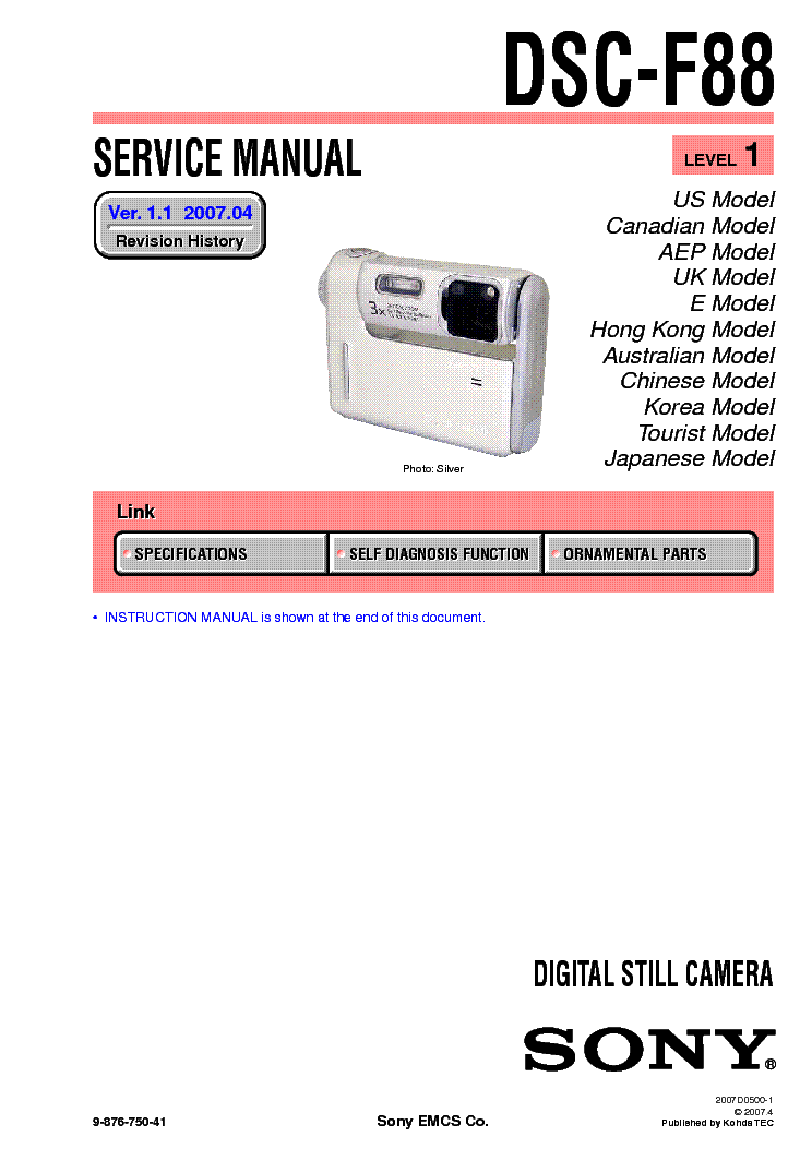 SONY DSC-F88 LEVEL-1 VER-1.1 SM service manual