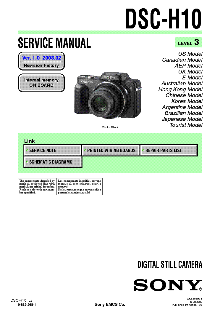 SONY DSC-H10 LEVEL3 VER1.0 service manual