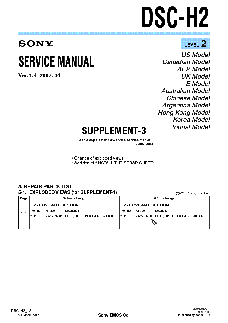 SONY DSC-H2 SUPP LEVEL2 VER1.4 service manual