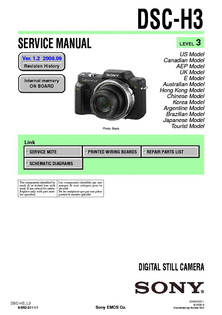 SONY DSC-H3 LEVEL3 VER1.2 service manual