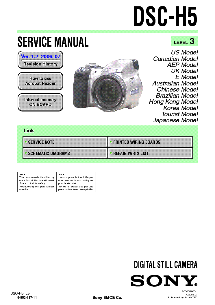 SONY DSC-H5 LEVEL3 VER1.2 service manual