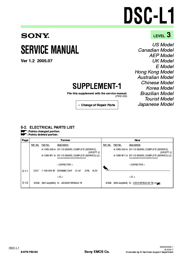 SONY DSC-L1 SUPP LEVEL3 VER1.2 service manual